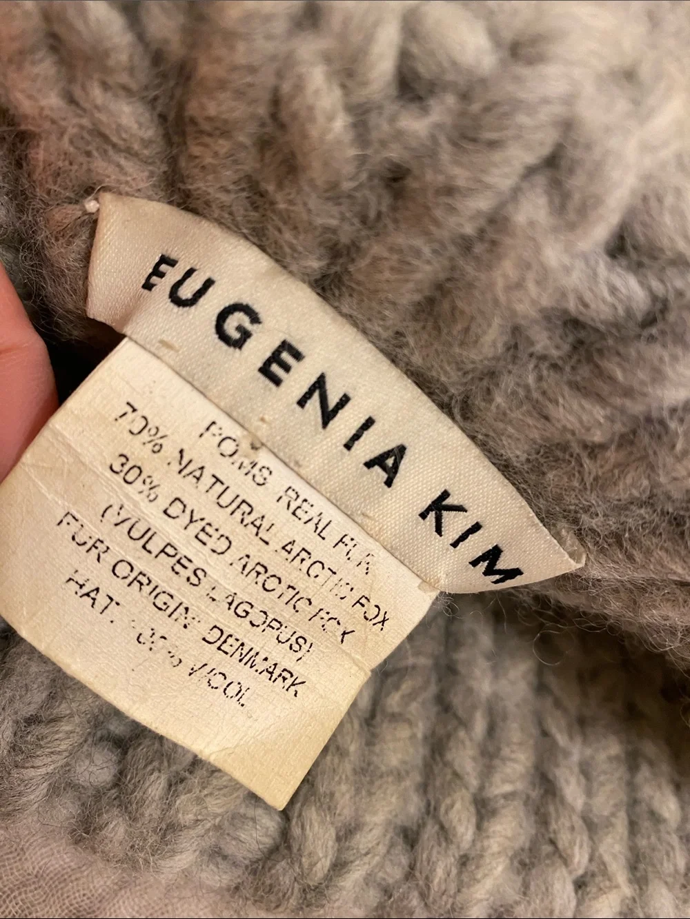 EUGENIA KIM Gray Knit Pom Beanie Hat - Real Fur Pom
